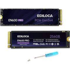 Ediloca EN600 PRO 256GB iekšējais SSD PCIe Gen3, NVMe M.2 2280, SLC kešatmiņa, 2800MB/s nolasīšana, 2000MB/s ierakstīšana, 3D NAND TLC, iekšējais cietvielu disks, saderīgs ar galddatoriem un klēpjdatoriem