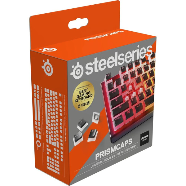 SteelSeries PrismCaps - Double Shot Pudinga taustiņu komplekts - saderīgs ar visām galvenajām mehāniskām tastatūrām - MX Muddler - melns (vācu tastatūras izkārtojums)