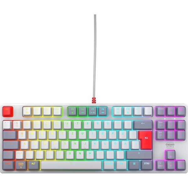 CHERRY XTRFY K4V2 TKL, vadu spēļu tastatūra bez ciparu tastatūras, vācu izkārtojums (QWERTZ), RGB apgaismojums, mehāniskie MX2A RED slēdži, retro