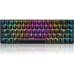 60% Mehāniskā mini tastatūra, kompakta, 68 taustiņi, USB C vadu RGB tastatūra, 18 krāsu varavīksnes aizmugurgaismojums, portatīva, saderīga ar PS4, Xbox, PC, klēpjdatoriem - melna/mzila Switch