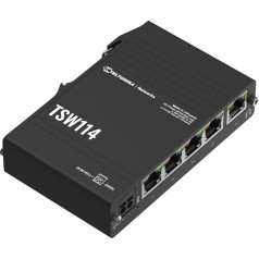 Teltonika TSW114 DIN sliedes POE+ komutators 1 gigabitu pieslēgvieta 4 gigabitu POE+ pieslēgvietas