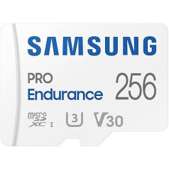 Samsung PRO izturības MB-MJ256KA/EU MicroSD karte + SD adapteris videonovērošanas sistēmām, autokamerām un ķermeņa kamerām, UHS-I U3, Full HD un 4K UHD, 100MB/s nolasīšana, 40MB/s ierakstīšana