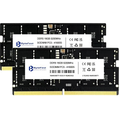 ByteFest DDR5 RAM 32GB (2x16GB) 5200MHz SODIMM CL42 1.1V 262-pin spēļu atmiņas portatīvajiem datoriem