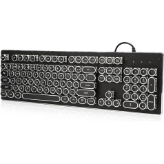 Dilwe mehāniskā retro tastatūra ar kabeli, 104 taustiņi ar mehāniskās spēļu tastatūras viļņiem, fona apgaismojums, ūdensizturīga, putekļu necaurlaidīga, Plug and Play, ergonomiska tastatūra galddatoram un piezīmjdatoram