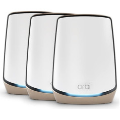 NETGEAR Orbi WiFi 6 Mesh WLAN sistēma (RBK863S) | Triband Mesh, Maršrutētājs ar 2 satelītu retranslatoriem, pārklājums līdz 540 m² un 100 ierīcēm, Armor abonements, AX6000 (līdz 6 Gbps)