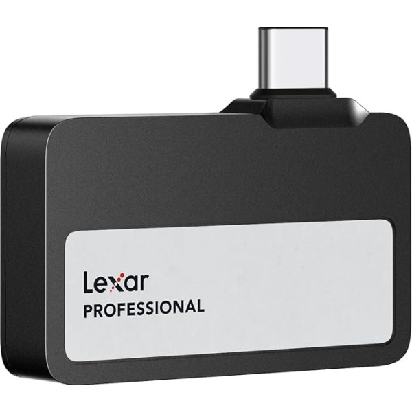 Lexar Professional Go Portable SSD 2TB, īpaši kompakts, atbalsta Apple ProRes, līdz 1050MB/s lasīšanai un 1000MB/s rakstīšanai, USB 3.2 Gen 2, IP65, iPhone 15/16 Pro, melns