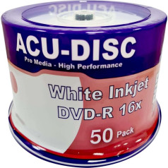 ACU-DISC DVD-R tukšs 16 x 4,7 GB 120 minūšu pilnpapīra DVD-R Blank 16 x 4,7 GB 120 minūšu, balts, centrmezglu tintes printeris - 50 eksemplāru iepakojums