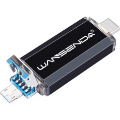 WANSENDA 128 GB USB zibatmiņas diskdziņš 3.0 OTG Memory Stick 3 in 1 USB 3.0 un C tipa un Micro USB zibatmiņas diskdziņš datoram/laptuāram/nebookam un citām USB ierīcēm (melns)