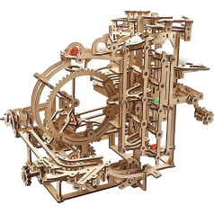 UGEARS Koka marmora skrējiena komplekts - Tēva dienas dāvana 3D puzle Koka bumbiņu skriešanas pakāpienu lifts ar 3 pakāpienu pacelšanas mehānismu un 10 bumbiņām - kinētiska DIY marmora trases koka puzle - 3D koka puzle