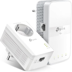 TP-Link WLAN Powerline adaptera komplekts TL-WPA7617 KIT (divjoslu WLAN 1200 Mbit/s, AV1000 Powerline, Wifi klons, MU-MIMO, 2 gigabitu pieslēgvietas, Plug & Play, ideāli piemērots HD straumēšanai, lietotņu kontrolei), balts