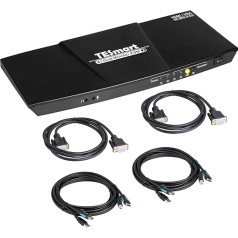 TESmart Divu monitoru 2x2 HDMI+VGA KVM slēdzis 4K@60Hz 4:4:4 Ultra HD 2 datoru 2 monitoru KVM slēdzis ar papildu USB 2.0 portu un L/R audio izeju, ieskaitot 2 gab. 1,5 m garu KVM kabeli matēts melns