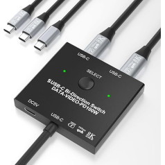 8K USB C Switch, USB C Switcher for 2 Computers Bi-Directional, USB C KVM Switch with Wired Remote & 2 USB-C Cables, for 100W Charging+10Gbps Data+Video Transfer, 8K@60Hz/4K@144Hz