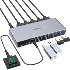 SUIDEK HDMI KVM Switch 1 Monitor 2 Computer, 4K @ 60Hz USB 3.0 KVM Switch with 4 USB Ports for 2 Computers Share Keyboard Mouse Printer, Includes Desktop Controller, 2 USB Cables and Power Adapter