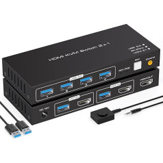 VPFET 4K120Hz HDMI USB 3.0 KVM slēdzis 2 datoru 1 monitoram 8K60Hz KVM slēdzis 2 datoru koplietošanai 1 peles komplekts Atbalsta darbvirsmas vadību Ietver 2 USB 3.0 kabeļus un barošanas avotus