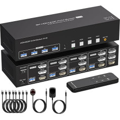 VPFET 4K144Hz 2 Display Port + HDMI KVM Switch 4 PC 3 Monitors 8K60Hz 4 Port KVM Switches DP 1.4 HDMI 2.1 for 4 Computers Share 3 Monitors and 4 USB 3.0 Devices with 4 USB Cable