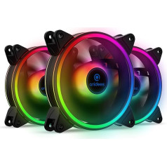 Anidees AI Tesseract Duo 120 mm 3 gabaliņu RGB PWM ventilators, saderīgs ar adresējamu 5V 3Pin ASUS Aura SYNC/MSI Mystic Sync/GIGABYTE Fusion, ar RGB galveni uz MB, ar tālvadības pulti.