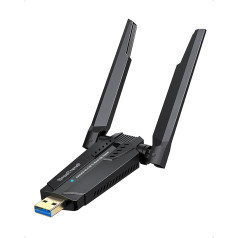 BrosTrend WiFi 6E USB WLAN stick priekš datora, AXE5400 WLAN adapteris datoram, trīsjoslu 6GHz / 5GHz / 2,4GHz WLAN antena datoram, WLAN uztvērējs WiFi 6 WLAN USB, WPA3, MU-MIMO, tikai Windows 11/10