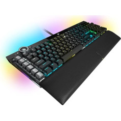 Corsair K100 RGB optiski mehāniskā spēļu tastatūra (OPX RGB slēdzis, RGB LED fona apgaismojums, polikarbonāta taustiņu komplekts, noņemams magnētiskais plaukstas balsts, mākslīgā āda, melna)