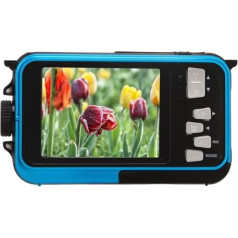Ūdensnecaurlaidīga digitālā kamera, Full HD 2,7K 48MP 10ft ūdensnecaurlaidīga zemūdens digitālā kamera 16x digitālā tālummaiņa Priekšējais aizmugurējais dubultais ekrāns (zils)
