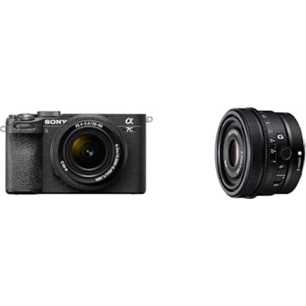 Sony Alpha 7C II bezspoguļa pilna kadra kamera ar SEL2860 un SEL50F25G (33 MP, reāllaika autofokuss, 10 BPS, 4K video, noliektais LCD skārienjūtīgais ekrāns), melna