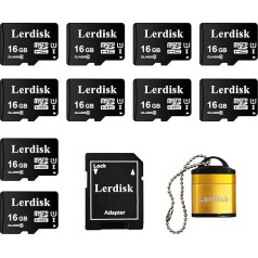 Lerdisk Factory Vairumtirdzniecība Micro SD karte 10 Pack Bin Bulk Micro SD karte ar SD adapteri, ko izgatavojis autorizēts licences īpašnieks (16GB X10)