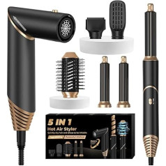 UKLISS Airstyler 5-in-1 Hair Styler Air Curling Iron Ion matu žāvētājs Karstā gaisa birste Multistyler 5 in 1 Airbrush Styling Brush Aksesuāri Matu stilists Dāvanas sievietēm, melna krāsa