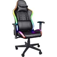 Trust Gaming GXT 716 Rizza Gaming krēsls ar RGB LED apgaismojumu, 350 krāsas un efekti, regulējams augstums, regulējami roku balsti, rotācija uz visām pusēm, ergonomisks biroja krēsls, spēlētāju krēsls - melns