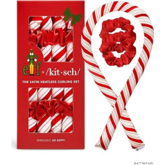 Elf x Kitsch Nakts satīna matu ruļļi, bez karstuma ruļļi mīkstām cirtām, lokšķēru lente - Candy Cane