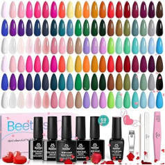 Beetles Gel Nail Polish 70 gabalu gēla nagu lakas komplekts - 60 krāsu gēla nagu lakas komplekts Base Coat Shiny Matte Top Coat Red Black Nude White Dāvanas visiem gadalaikiem sievietēm