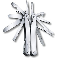 VICTORINOX Swiss Tool Spirit X, 24 funkcijas, multifunkcionāls rīks ar bloķējošu asmeni un kombinētām adatu-nosu knaiblēm, ādas futrālis, sudraba krāsā