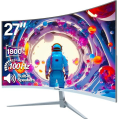 Gawfolk izliekts 27 collu monitors 100 Hz ar skaļruni, 1800R izliekts datora ekrāns FHD 1080P, balts datora monitors ar Eye Care tehnoloģiju HDMI VGA, atbalsta VESA
