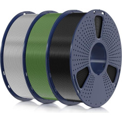 SUNLU PLA Plus 3D printeru filaments, PLA+ filaments 1,75 mm, izturīgs 3D filaments, saderīgs ar 3D printeriem, izmēru precizitāte +/- 0,02 mm, 1 kg spole, kopā 3 kg, (melns + olīvzaļš + olīveļļas +)