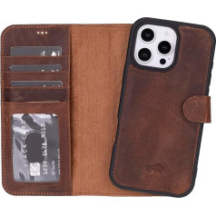 Solo Pelle ādas futrālis saderīgs ar iPhone 16 Pro 6,3 collu noņemamu futrālīti (2-in-1) ar karšu slotu, piemērots MagSafe aksesuāriem (Vintage Brown)