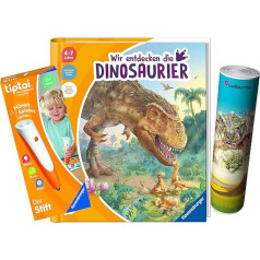 Ravensburger tiptoi® grāmatu komplekts | Mans lielais pasaules atlants + ekspedīcijas zināšanas: Dinozauri + Bērnu pasaules karte - valstis, dzīvnieki, kontinenti