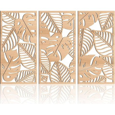 KAIRNE Palm Leaves Wall Art Koka abstraktā Boho sienas dekori dzīvojamai istabai Botānisko augu lapu sienas skulptūra (16x32 collu ierāmēta) 3D dobi minimālisma dabas mākslas darbi priekš