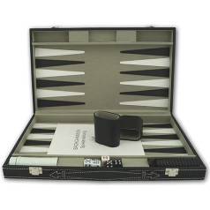 PrimoGames Attaché Backgammon spēļu somiņa - elegants mākslīgās ādas bekgemona komplekts ar smalku filca iekšējo vāku - 48 x 38 cm - komplektā ietilpst kausa kausiņi