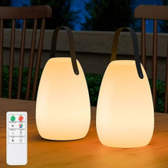 RWWR 2 LED āra galda lampu komplekts, maza bezvadu galda lampa, 8 krāsas, akumulatora galda lampa, aptumšojama ar tālvadības pulti, IP44, kempingam, dārzam, balkonam, terasei (vidēja melna rokturis)