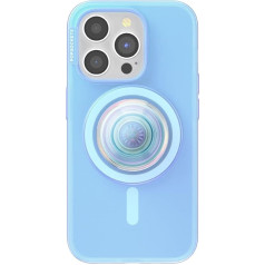 PopSockets iPhone 15 Pro futrālis ar apaļu tālruņa rokturi, saderīgs ar MagSafe, iPhone 15 Pro telefona futrālis, saderīgs ar bezvadu uzlādi - zils, opalescējošs