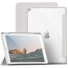 aoub Futrālis iPad 9. paaudzes 2021/iPad 8. paaudzes 2020/iPad 7. paaudzes 2019, Smart Folio futrālis ar Pencil turētāju iPad 10,2 collu, futrālis iPad 9/8/7, caurspīdīga aizmugure, pelēks