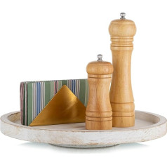 Hanobe Lazy Susan Koka pagrieziena galds Pagrieziena galds apaļš balts mazgāts rotējošs paplātes 32 cm Vintage balts dekoratīvs paplātes ar malu virtuves organizētājam Mājas dekorēšana