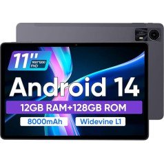 JIKOCXN planšetdators 11 collu Android 14 planšetdators, 12GB RAM + 128GB ROM (1TB TF), Octa-Core, 1920x1200 FHD Widevide L1 displejs, 8000mAh akumulators, 18W PD, WLAN 5, BT5.0, Dual Camera, GPS (Grey)