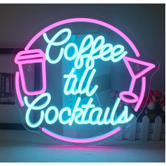 Coffee Till Cocktail Neon Sign Blue Pink LED Neon Bar Sign burti Neon Light Coffee LED Neon Advertising Cocktail Bar Neon for Cafe Bar Restaurant Party Wall Decor Gift