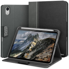 KingBlanc iPad Mini 7 Case (A17 Pro), iPad Mini 7./6. paaudzes (2024/2021 8.3 collu) ar zīmuļa turētāju, PU ādas viedpapīra vāciņš ar statīva funkciju, magnētiskais aizvēršanas mehānisms, melns