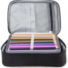 Penālis ar 72 kabatām, Multi-Layer Liela ietilpība Salokāms lieta Zippered Pen Bag ar rāvējslēdzēju māksliniekiem Studentiem Biroja amatniecības, melns, Moderns