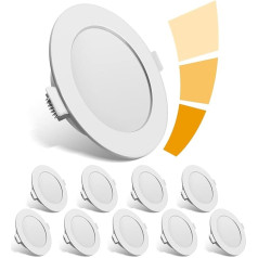 LED iebūvēts starmešu apgaismojums, Ultra Flat 230 V LED starmeši, 3 līmeņi, dimmējamie iebūvētie gaismekļi, 9 gaismu komplekts, IP44 griestu starmeši, 6 W, silti balts, griestu starmeši, 4000 K, dzīvojamā istaba, vannas istaba,