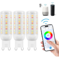 Wi-Fi RGBCW Smart G9 LED spuldzes, AC 230 V, saderīgas ar Alexa/Google Home, daudzkrāsu dimmēšana, 2700 K - 6500 K, 4 W, 400 LM, spilgtums regulējams 1%-100%, ar mūzikas sinhronizāciju LED spuldze,