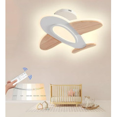WayLuoung LED griestu gaisma, 3000-6000 K dimmable ar tālvadības pulti, 40 W 40 x 50 cm, lidmašīna Bērnu istabas lampa no koka + akrila, LED piekaramais apgaismojums meitenēm / zēniem guļamistabai, ēdamistabai