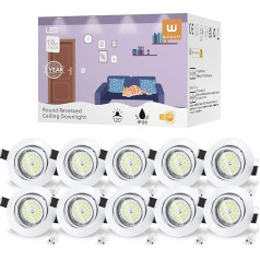 Wowatt 10x LED iebūvēti starmeši balti 230 V 6000 K Cool White Pagriežams LED iebūvētu starmešu komplekts, ieskaitot 10 x 6 W GU10 starmešus caurumam 68-80 mm, apaļi iebūvētiem griestu starmešiem 600 lm