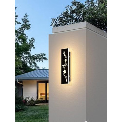 LED garais sienas apgaismojums melns 30 cm āra sienas gaisma 12 W IP67 ūdensizturīgs Villa sienas lampa 3000 K persiku ziedu dizains Garas sienas lampas Āra sienas Sienas dārzi Dārzi Veranda kāpnes Terases apgaismojums