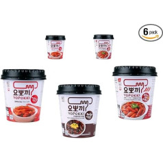 bick.shop® 5 Topokki Mix Yopokki Ryžių pyragas Korėja Jjajang Karštas aštrus saldus greitas užkandis 5 x 120 g Ryžių patiekalas